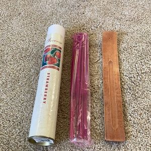 Strawberry Incense Sticks with Wooden Burner